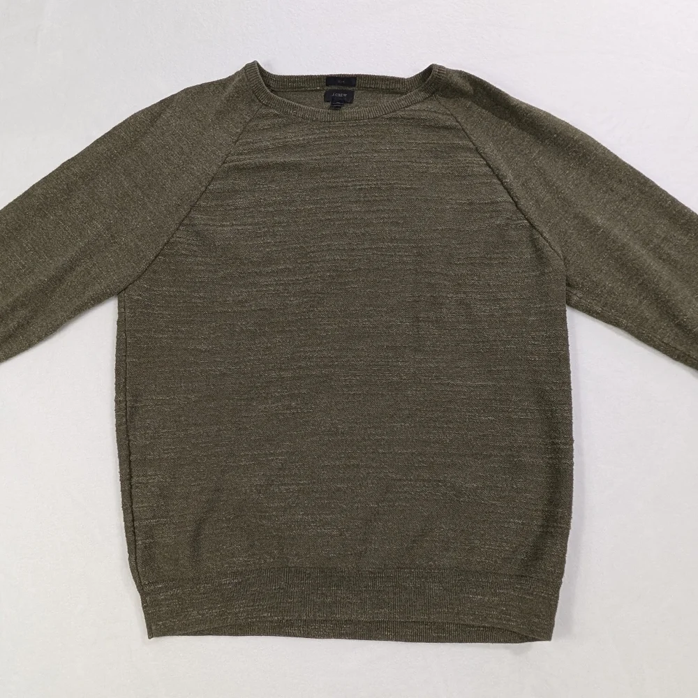 J. Crew Sweater Slim Olive Green Garter Stitch Cotton Raglan | Mens XL‎